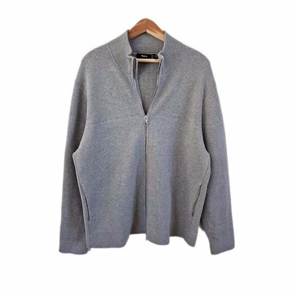 Theory Heather Gray Men's Zip-Up Sweater - Picture 2 of 13